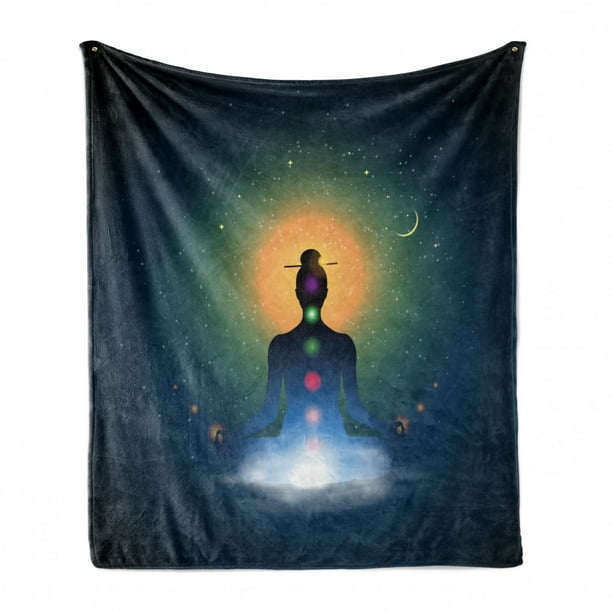 Meditating Silhouette Sitting in Lotus Position Colorful s Trance Mood Happiness Ambesonne Yoga Soft Flannel Fleece Throw Blanket Multicolor 50 x 60 Cozy Plush for Indoor and Outdoor Use 